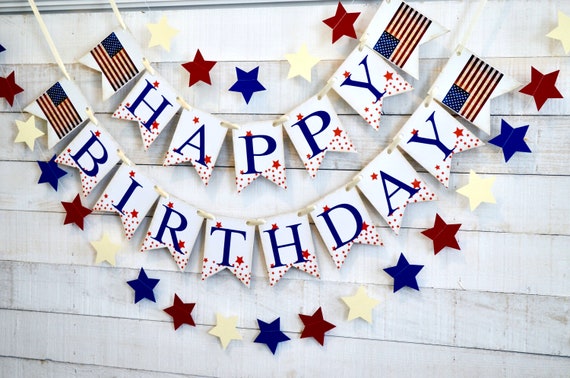 Happy Birthday Banner Red White And Blue 4Th Of July Happy Birthday Banner Red White And Blue Birthday - Etsy