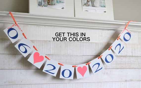 Save the Date Banner, custom date sign, coral date banner, save the Date Bunting, Bridal Shower Banner, Engagement Banner Il_570xn