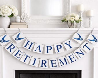 Air Force Retirement Banner: Navy Blue Military Party Decor