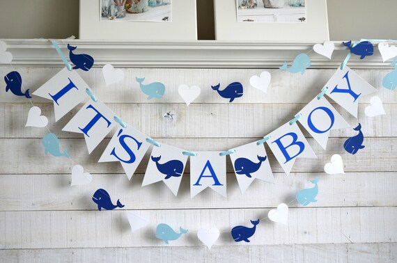 Whale Baby Shower Decorations It S A Boy Banner Whale Etsy