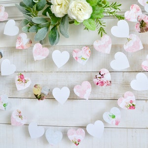 Shabby chic heart garland, Shabby Boho Chic Blush Heart garland, Shabby decorations, Pink heart, floral heart garland, blush bridal shower