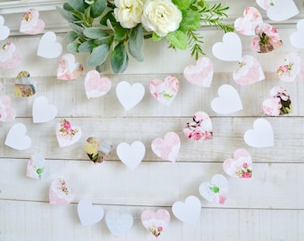 Shabby Chic Heart Garland: Floral Blush Boho Decor