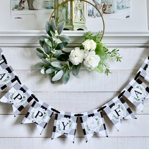 Happy Fall Banner, Black and White Flannel Fall Banner, Rustic Fall ...