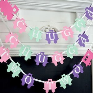 Train Birthday Decorations, Chugga Chugga Two Two Banner, Chugga Chugga Choo Choo Birthday Decor, Train Decorations, pink train, blue train