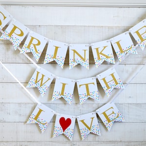 Sprinkled With Love Baby Shower Banner-GOLD red, pink blue, Baby sprinkle, shower decorations