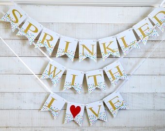 Sprinkled With Love Banner: Gold Glitter Baby Shower Decor