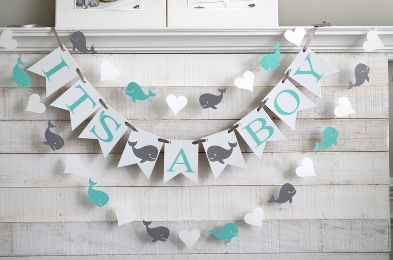 It/'s a boy whale shower decorations Whale baby shower banner Ahoy It/'s A Boy whale banner whale garland choose your colors