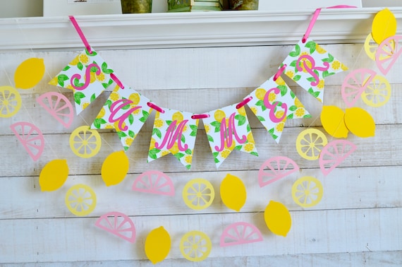 Summer Banner, Lemonade Banner, Lemonade Party Sign, Summer Bunting, Pink and green Summer decorations, Lemonade stand Il_570xn