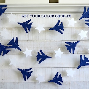 Air Force Retirement Garland: Navy & White Airplanes and Stars