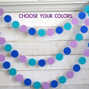 Mermaid party decorations, purple and teal birthday party decor, dot garland, circle garland, under the sea party decor, mermaid decorations
