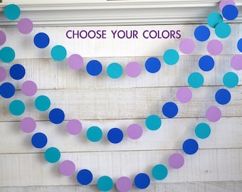 Mermaid party decorations, purple and teal birthday party decor, dot garland, circle garland, under the sea party decor, mermaid decorations