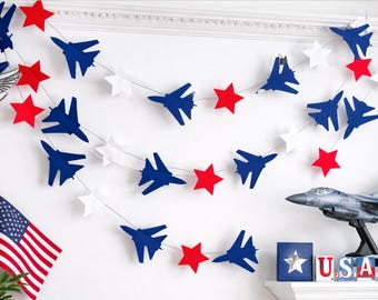 Air Force Party Garland: Navy Airplanes & Stars Decoration
