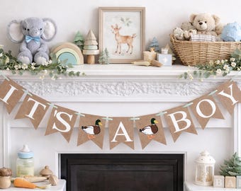 It's A Boy Banner, Mallard Baby shower - duck hunting theme, Gender reveal
