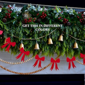 Red Bow Christmas Garland: Holiday Mantel Decoration