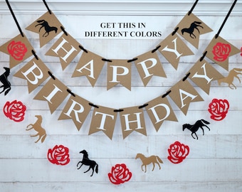 Horse Birthday Decorations, Derby Birthday decorations, Happy Birthday, cowboy birthday, horse banner, horse race decor, Birthday banner