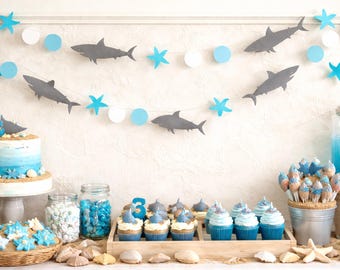 Shark Birthday Garland: Custom Colors, Baby Shower Decor