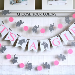 Elephant It&#39;s A Girl banner, girl baby shower, gender reveal banner, pink elephant baby shower decor, elephant shower decor elephant theme