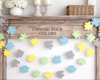 Adoption Party Puzzle Piece Banner, Choose Your Colors, Nursery Garland