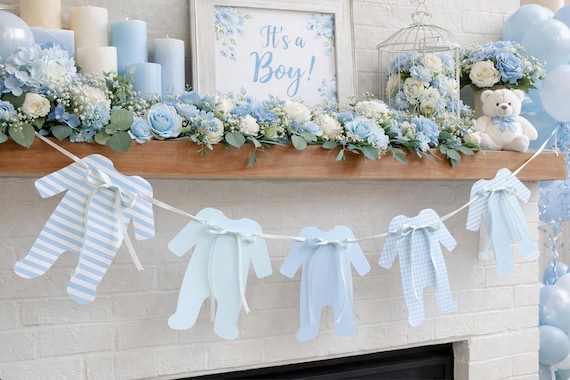 Baby Shower Banner, Blue Bodysuit garland - Gender reveal
