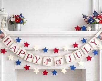 4th of July Banner, Rustic Farmhouse Americana Garland