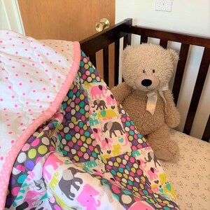 Pink Baby Quilt, Baby Quilt, Handmade Quilt, Baby Blanket, Nursery Quilt, Crib Quilt, Crib Blanket, Nursery Blanket, Elephant, Polka Dots