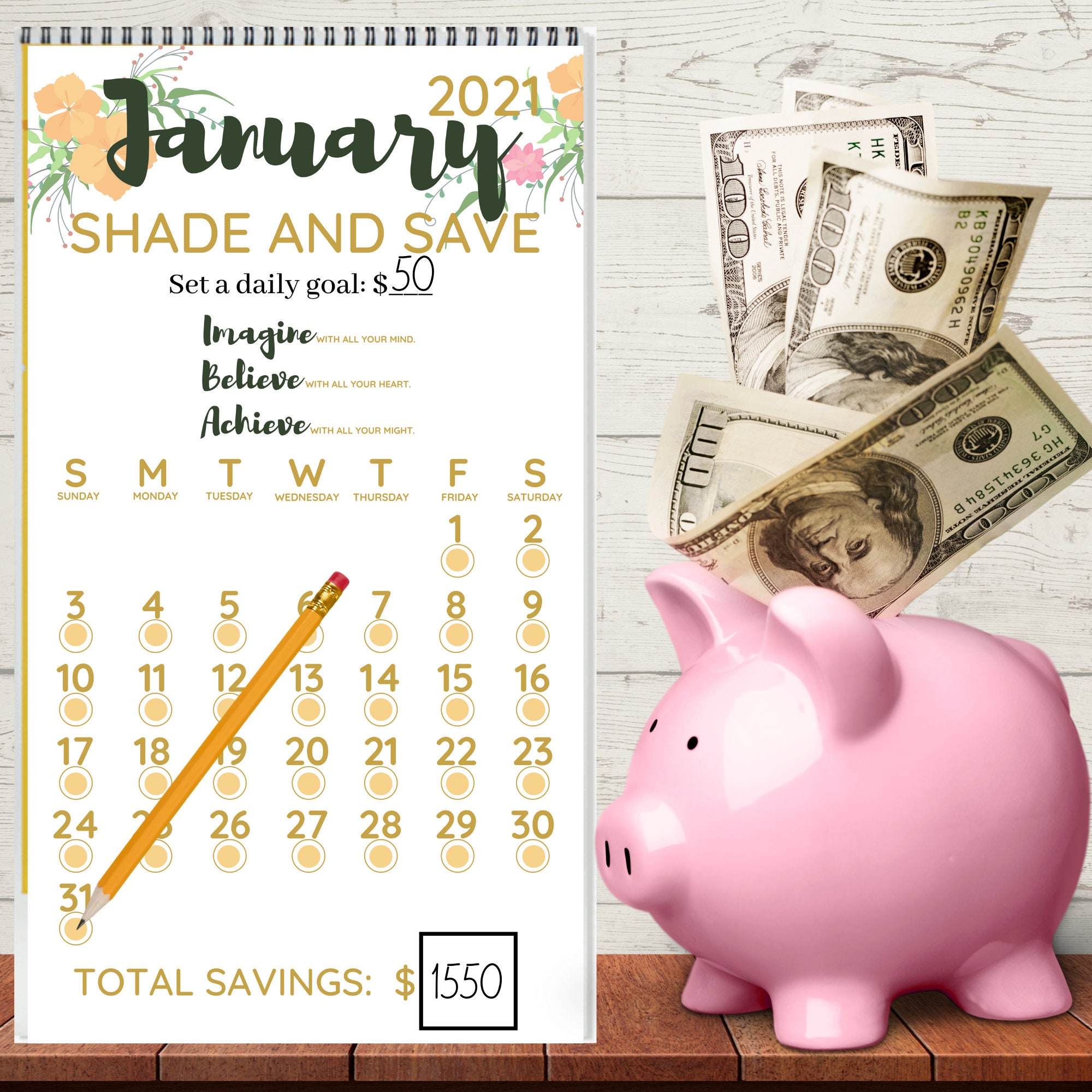 Money Savings Bank Calendar 2021 Money Savings Challenge | Etsy