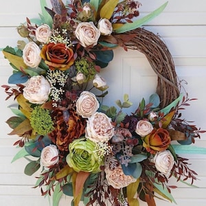 XL Fall wreath, Pumpkin wreath, Thanksgiving wreath, Autumn peony wreath, Front Door wreath, Farmhouse Fall wreath, Halloween wreath