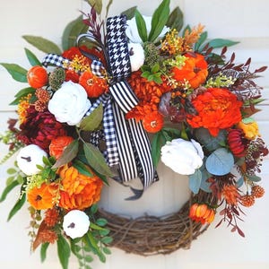 XL Fall wreath, Pumpkin wreath, Thanksgiving wreath, Mums and peony wreath, Front Door wreath, Farmhouse Fall wreath, Halloween wreath