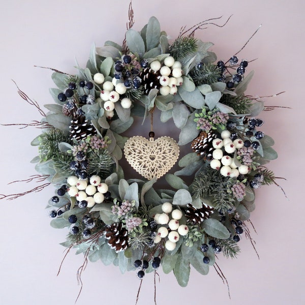 Winter wreath, Valentine's day wreath, Lamb's ears wreath, Heart wreath, Bell wreath, Holiday wreath, Front Door wreath