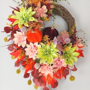Fall wreath, Thanksgiving wreath, Pumpkin Autumn wreath, Front Door wreath Couronne d'automne Boho Grapevine maple leaves wreath Halloween