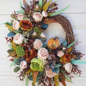 XL Fall wreath, Pumpkin wreath, Thanksgiving wreath, Autumn peony wreath, Front Door wreath, Farmhouse Fall wreath, Halloween wreath