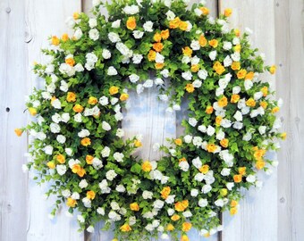 Spring Wreath for Front Door, Summer wreath, Farmhouse wreath, everyday wreath, all season wreath, Easter wreath, wedding wreath, Couronne