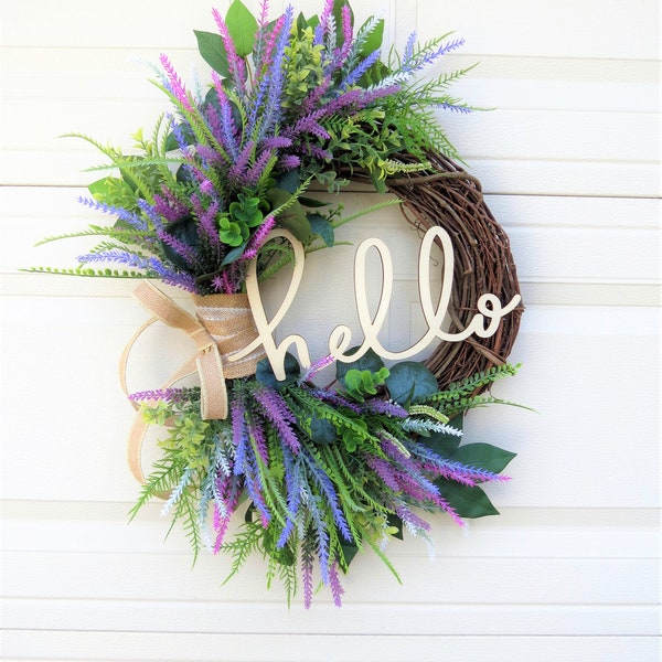 All season wreath, Spring  wreath, Lavender wreath, Hello Wreath, welcome wreath, everyday wreath, year round wreath, Summer wreath