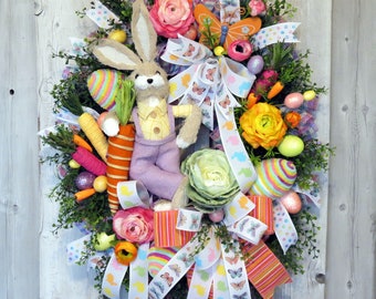 Easter Wreath, Easter Bunny wreath, Carrot patch wreath, Front Door wreath, Spring  wreath, Bunny rabbit wreath