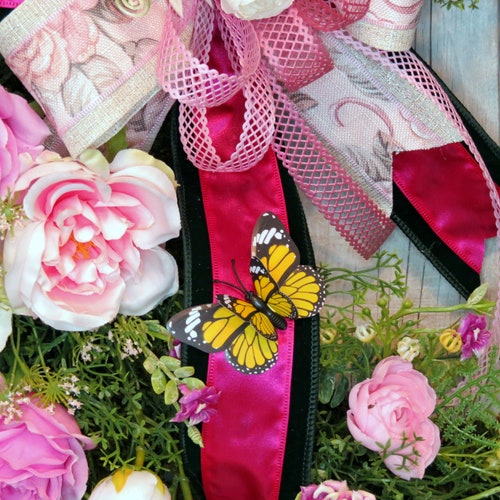 Moss wreath, Summer Wreath, Butterfly wreath, Front Door Wreath with bow, Rose Wreath, Pink wreath, Wedding Wreath, Cottage door shops XL wreath