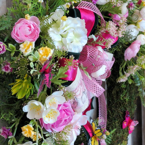 Moss wreath, Summer Wreath, Butterfly wreath, Front Door Wreath with bow, Rose Wreath, Pink wreath, Wedding Wreath, Cottage door shops XL wreath