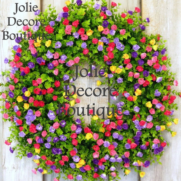 Front door wreath, Spring Summer Wreath with SILK flowers, multi-color wreath, Farmhouse wreath, Wedding wreath, all season wreath