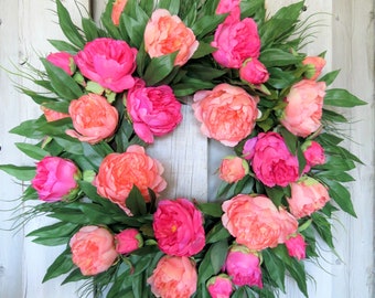 Summer wreath, Front Door wreath, Peony wreath, Tropical wreath, Pink wedding Wreath, Pink wreath, Spring wreath