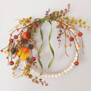 Fall wreath, Pumpkin beaded mini-wreath, Autumn Berries wreath, Bohemian Holiday wreath, Minimalist Front Door wreath, Thanksgiving wreath