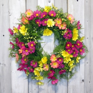 Spring wreath, Summer wreath, Easter Front Door wreath,  Multi-Color wreath, Cosmos wreath, Farmhouse wreath