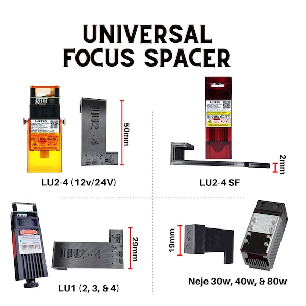 Universal Focus Spacer - Quickly And Easily Find Perfect Focus For Your Laser (Ortur Pro and Standard Models & Neje Modules)