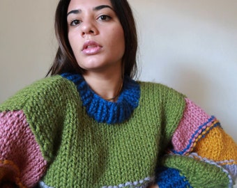 Knitting Pattern - Colorful Chunky Knit Sweater