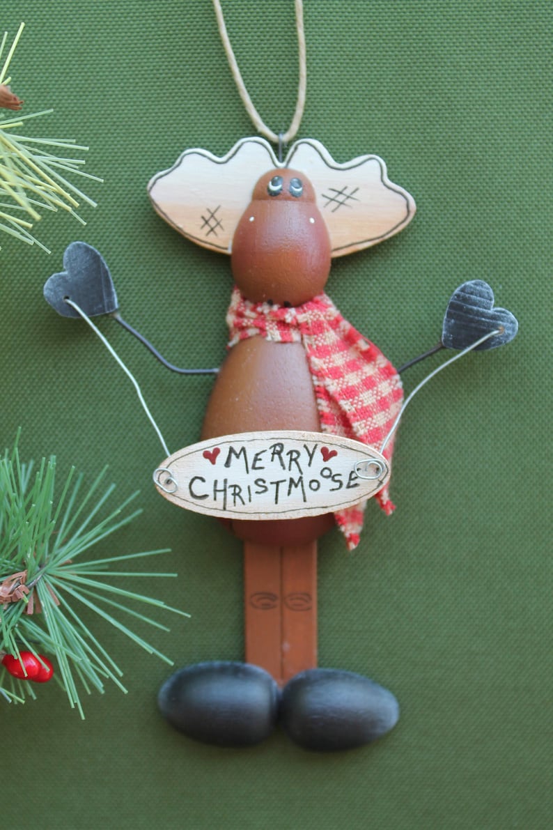 Antlers Country Moose Christmas Ornament Moose Ornament Handmade Woodland Moose Holiday Decoration Wooden Moose Christmas Tree Ornament