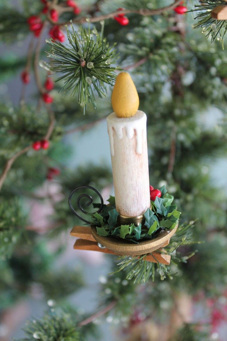 Candle Clip On Christmas Tree Ornament Wood Candle Etsy