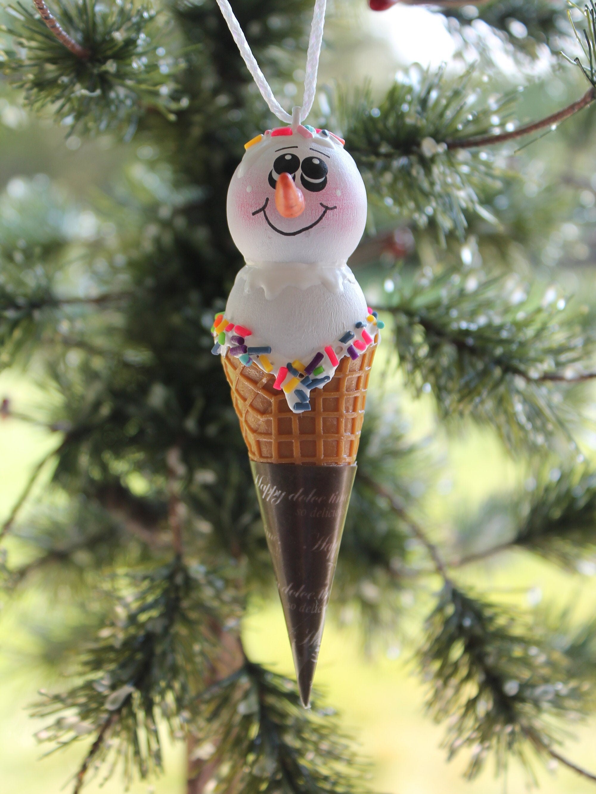 Snowman Ice Cream Cone Ornament Ice Cream Snowman Tree Etsy