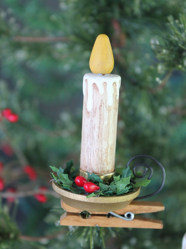 Candle Clip On Christmas Tree Ornament Wood Candle Etsy