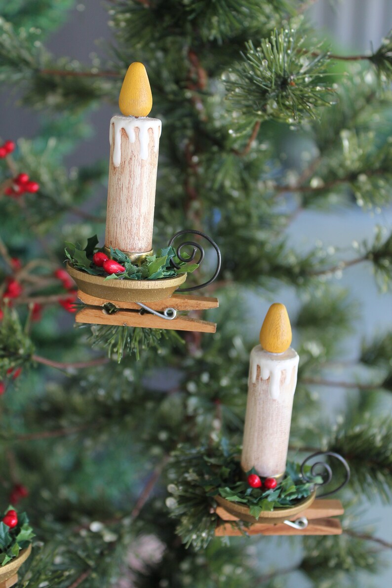 Candle Clip On Christmas Tree Ornament Wood Candle Etsy