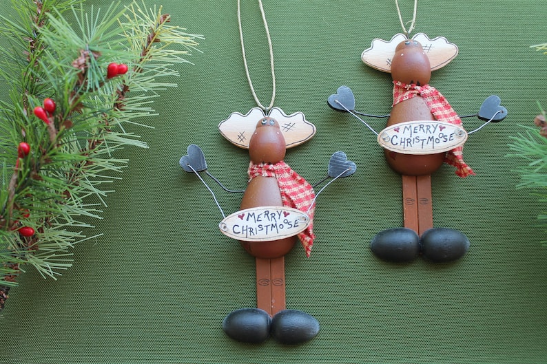 Antlers Country Moose Christmas Ornament Moose Ornament Handmade Woodland Moose Holiday Decoration Wooden Moose Christmas Tree Ornament