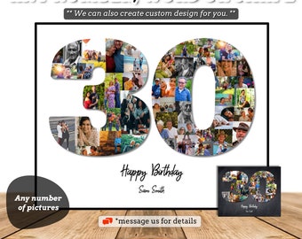 30th Birthday Photo Collage, Number Photo Collage, 30th Birthday Gift, Photo Collage Gift