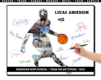 Basketball Players Signature Board, Team Photo Collage, End of Season Gift, Senior Night Keepsake, Custom Basketball Wall Art